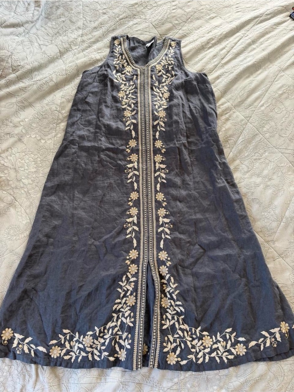 J. Jill Sleeveless Maxi Dress in Navy with Cream Embroidery